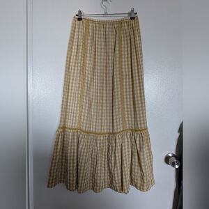 Max Studio Yellow and Cream Gingham Prairie Maxi Skirt- Size XS